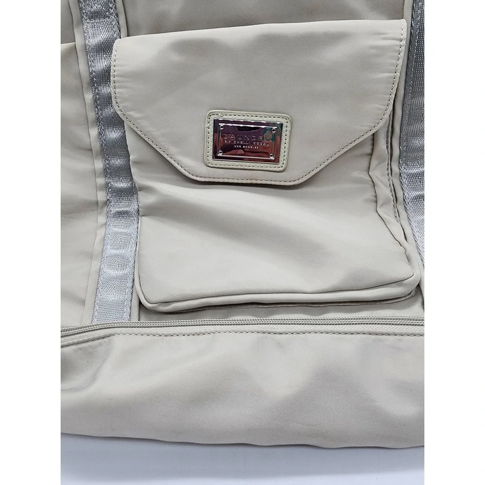 Laundry by Shelli Segal Nylon Tote Bag Beige Silver Trim Travel Gym Weekender